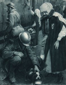 The Poilu ، الجرو وعامل الصليب الأحمر ، رسم توضيحي من "أخبار الحرب المصورة" ، 10 يناير 1917 بواسطة لويس ريمي ساباتييه